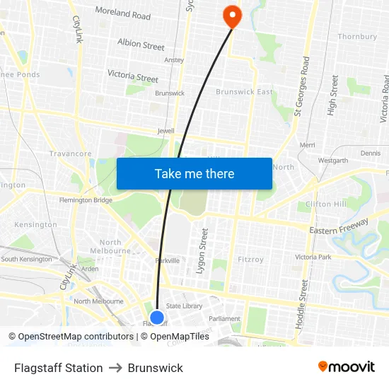 Flagstaff Station to Brunswick map