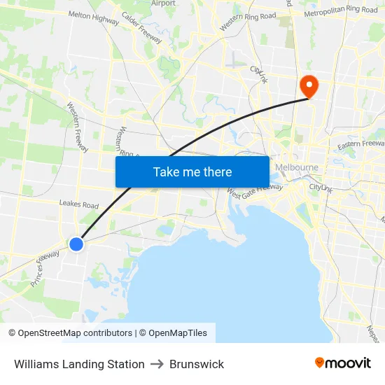 Williams Landing Station to Brunswick map