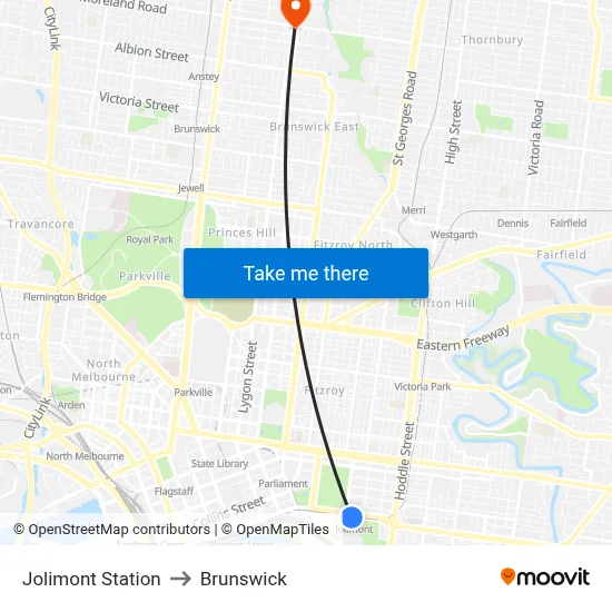 Jolimont Station to Brunswick map