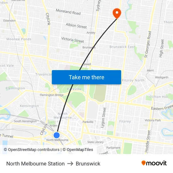 North Melbourne Station to Brunswick map