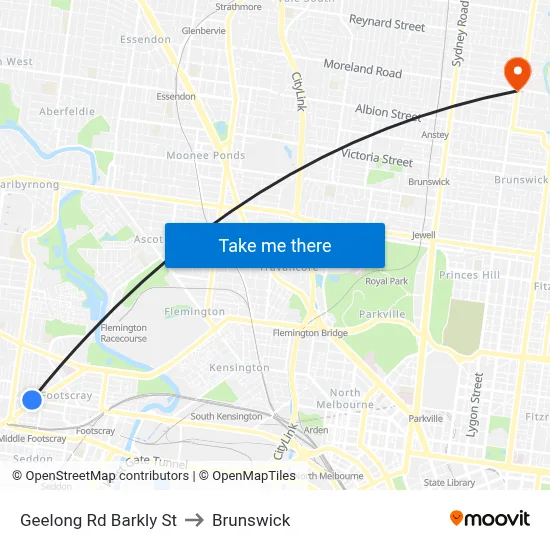 Geelong Rd Barkly St to Brunswick map