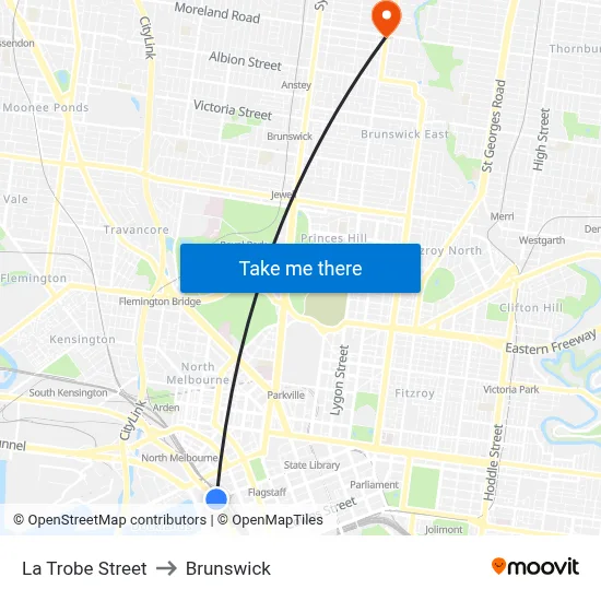 La Trobe Street to Brunswick map