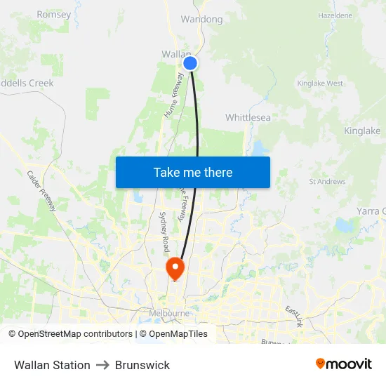 Wallan Station to Brunswick map