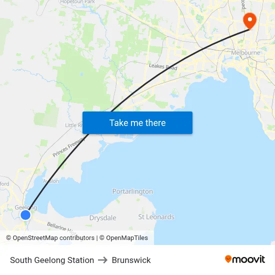 South Geelong Station to Brunswick map