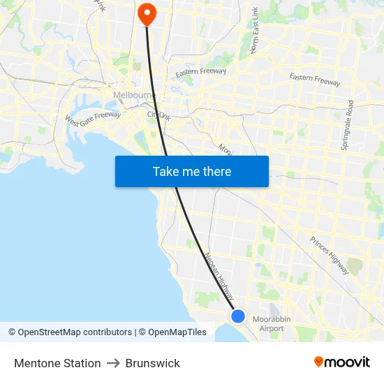 Mentone Station to Brunswick map
