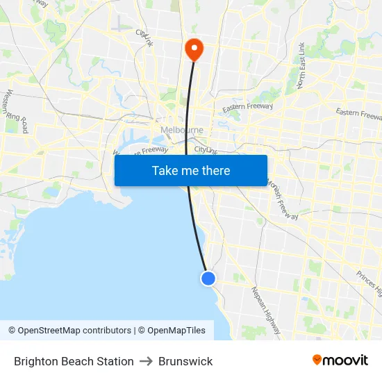 Brighton Beach Station to Brunswick map