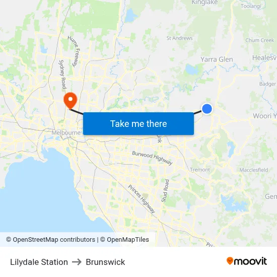 Lilydale Station to Brunswick map
