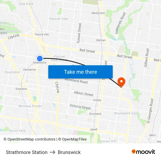 Strathmore Station to Brunswick map