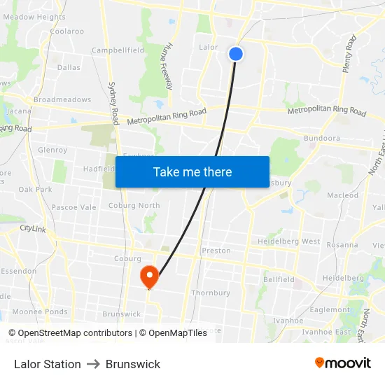 Lalor Station to Brunswick map