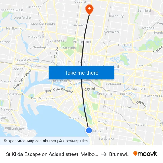 St Kilda Escape on Acland street, Melbourne to Brunswick map