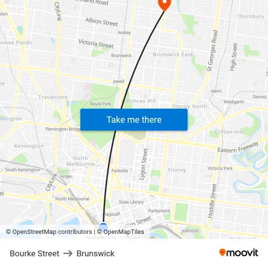 Bourke Street to Brunswick map