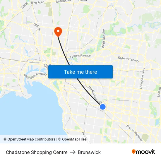 Chadstone Shopping Centre to Brunswick map