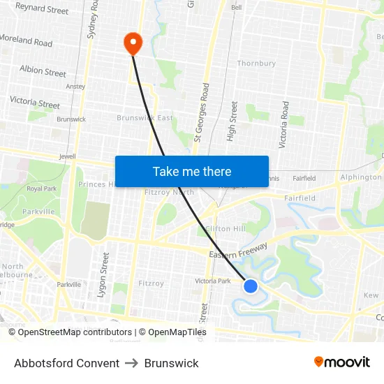 Abbotsford Convent to Brunswick map