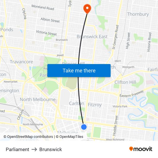 Parliament to Brunswick map