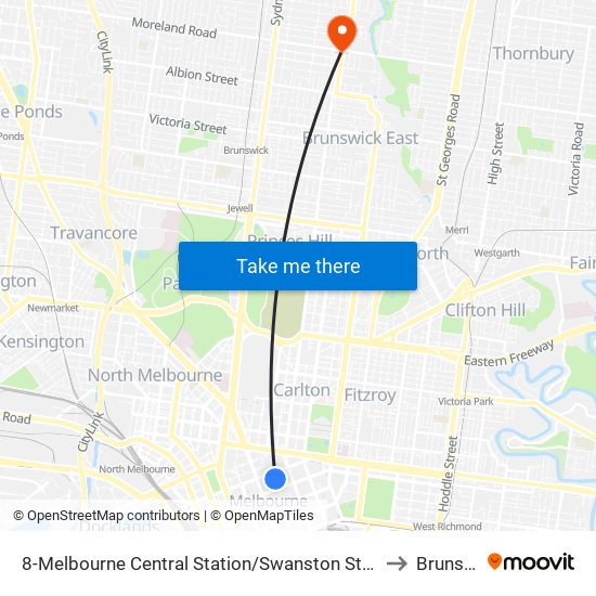 8-Melbourne Central Station/Swanston St (Melbourne City) to Brunswick map
