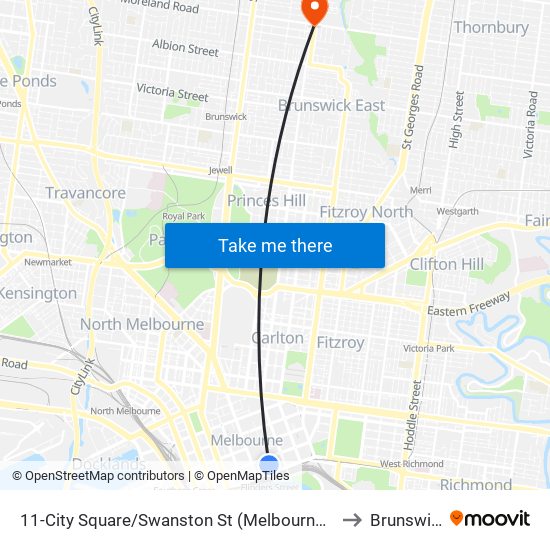 11-City Square/Swanston St (Melbourne City) to Brunswick map