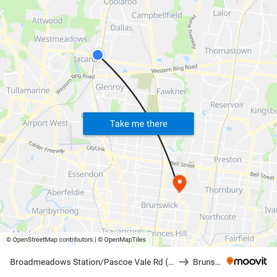 Broadmeadows Station/Pascoe Vale Rd (Broadmeadows) to Brunswick map