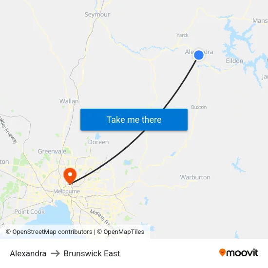 Alexandra to Brunswick East map