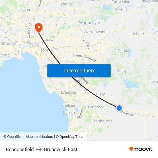 Beaconsfield to Brunswick East map