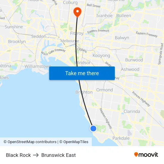 Black Rock to Brunswick East map