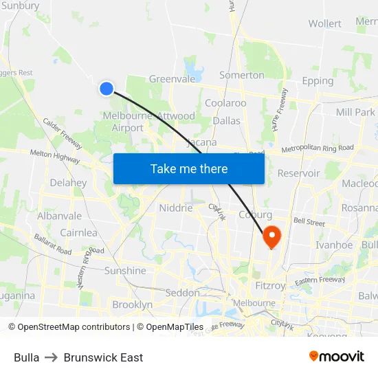 Bulla to Brunswick East map