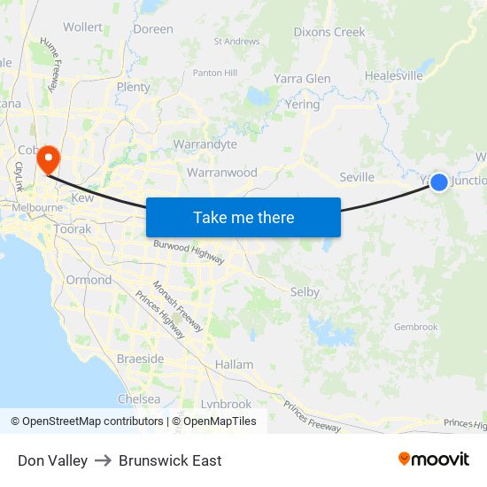 Don Valley to Brunswick East map