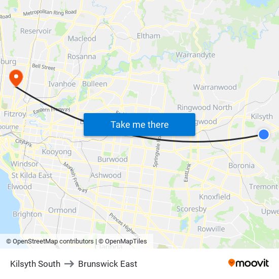 Kilsyth South to Brunswick East map