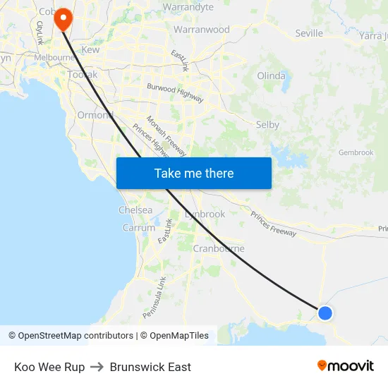 Koo Wee Rup to Brunswick East map