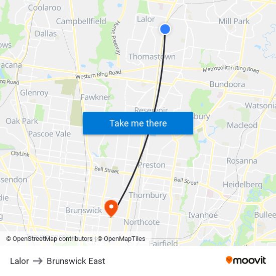 Lalor to Brunswick East map