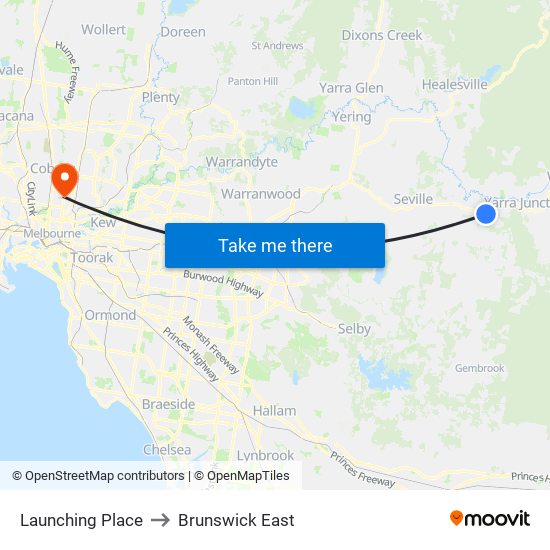 Launching Place to Brunswick East map