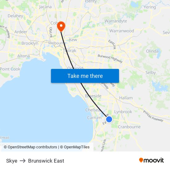 Skye to Brunswick East map