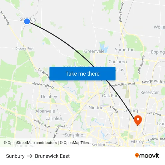 Sunbury to Brunswick East map