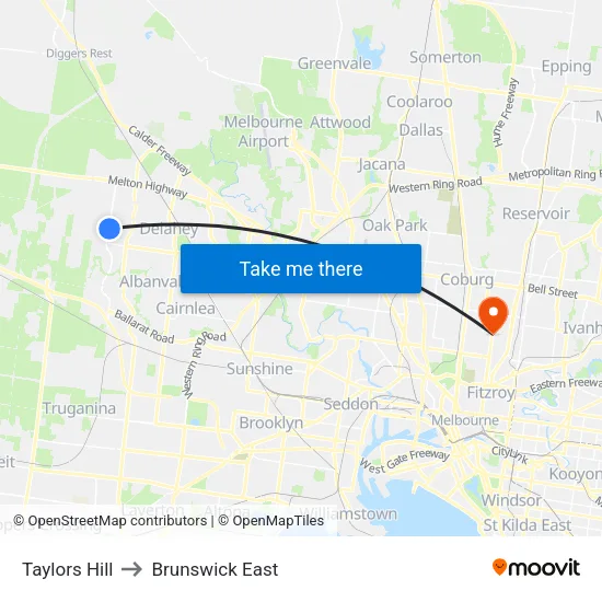 Taylors Hill to Brunswick East map