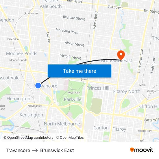 Travancore to Brunswick East map