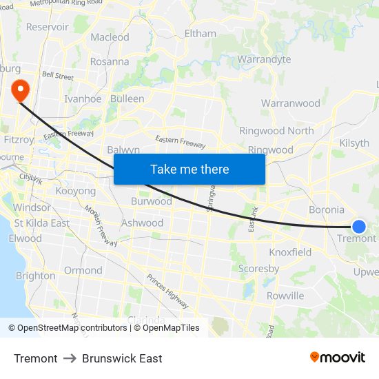 Tremont to Brunswick East map