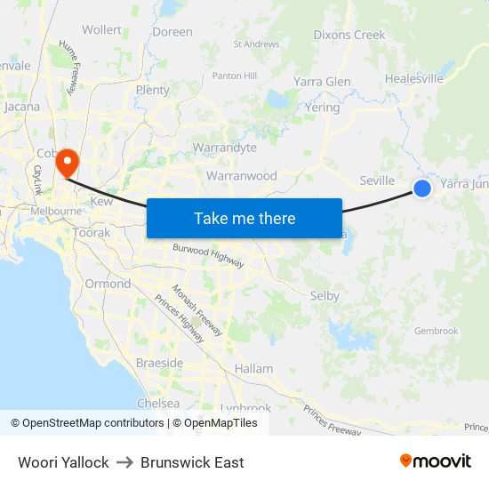 Woori Yallock to Brunswick East map