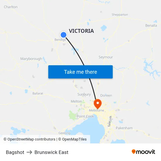 Bagshot to Brunswick East map