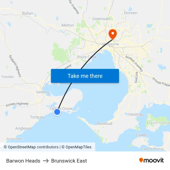 Barwon Heads to Brunswick East map