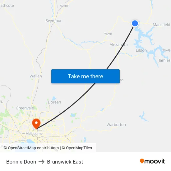Bonnie Doon to Brunswick East map