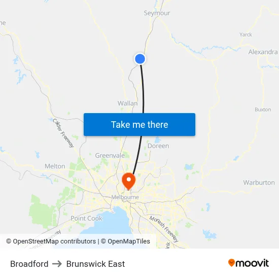 Broadford to Brunswick East map