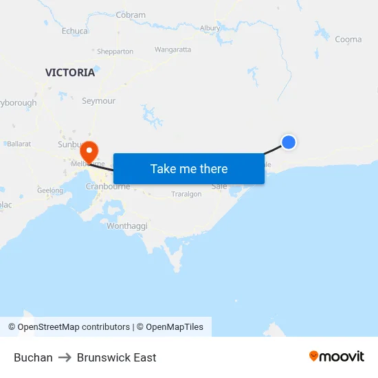 Buchan to Brunswick East map