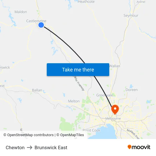 Chewton to Brunswick East map