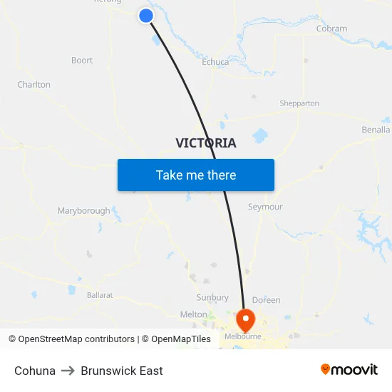 Cohuna to Brunswick East map