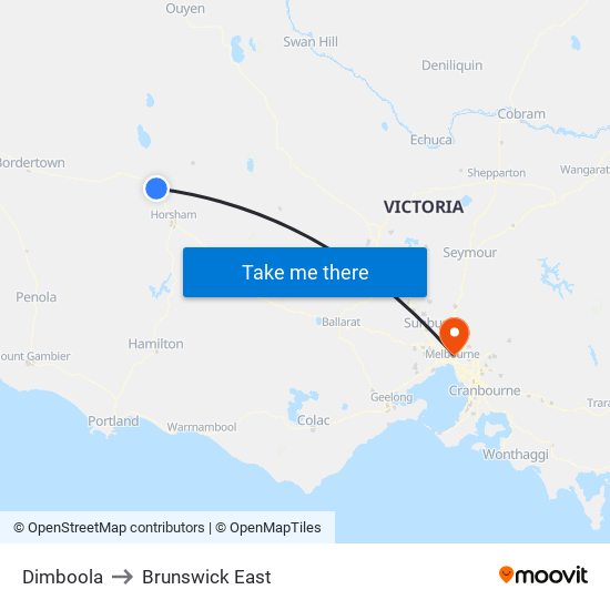 Dimboola to Brunswick East map