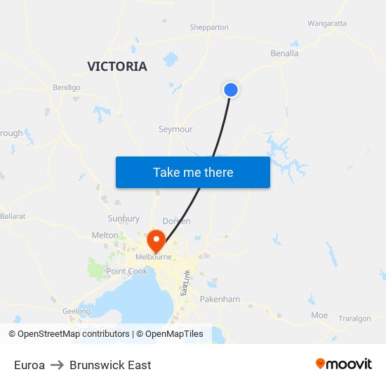 Euroa to Brunswick East map