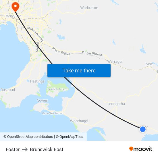 Foster to Brunswick East map