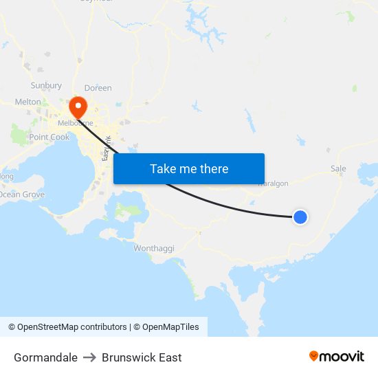 Gormandale to Brunswick East map