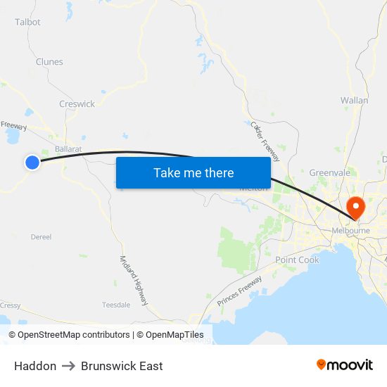 Haddon to Brunswick East map