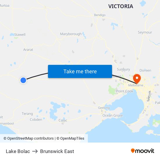 Lake Bolac to Brunswick East map