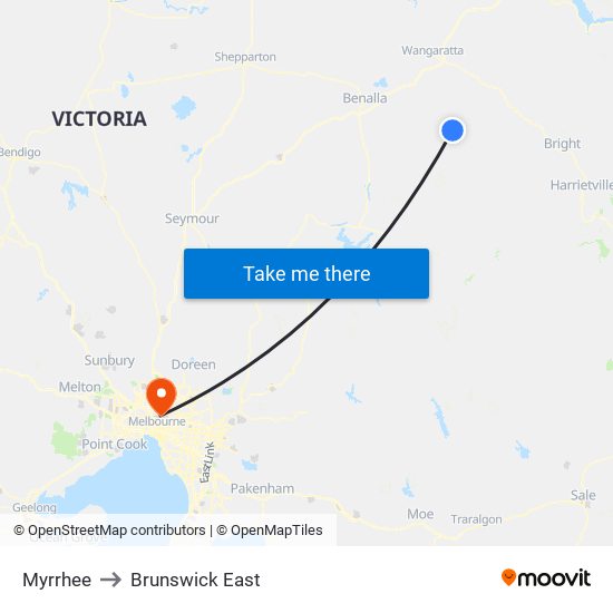 Myrrhee to Brunswick East map